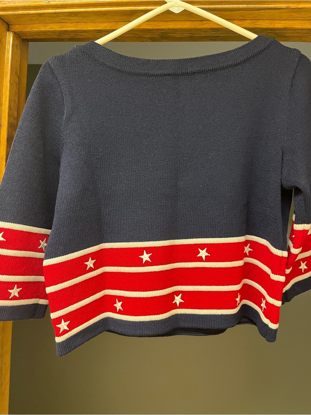 St. John Sport by Marie Gray Navy Sweater with Red and White Stars Small
